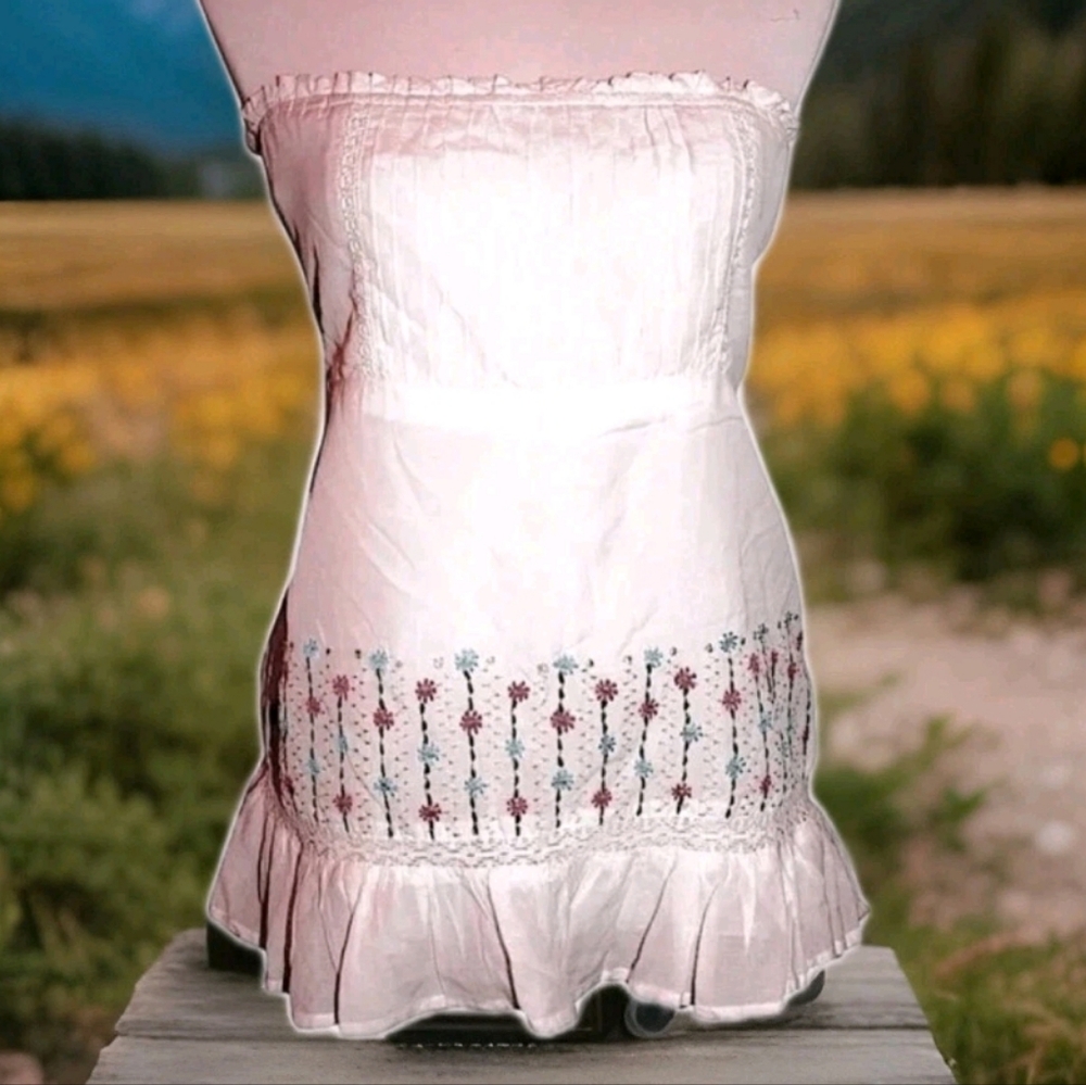 Bandeau Halter Embroidered, Summer Beach Top or Swim Cover L